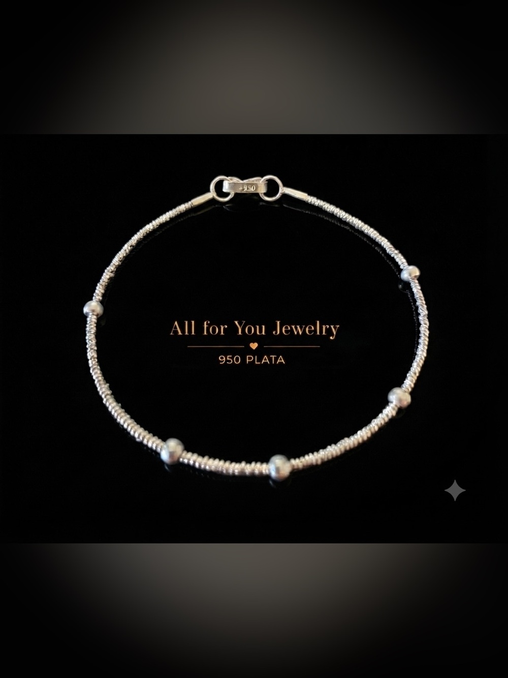 All for You Jewelry 950 Silver Beaded Bracelet 7.5” | Handmade | Lobster Clasp